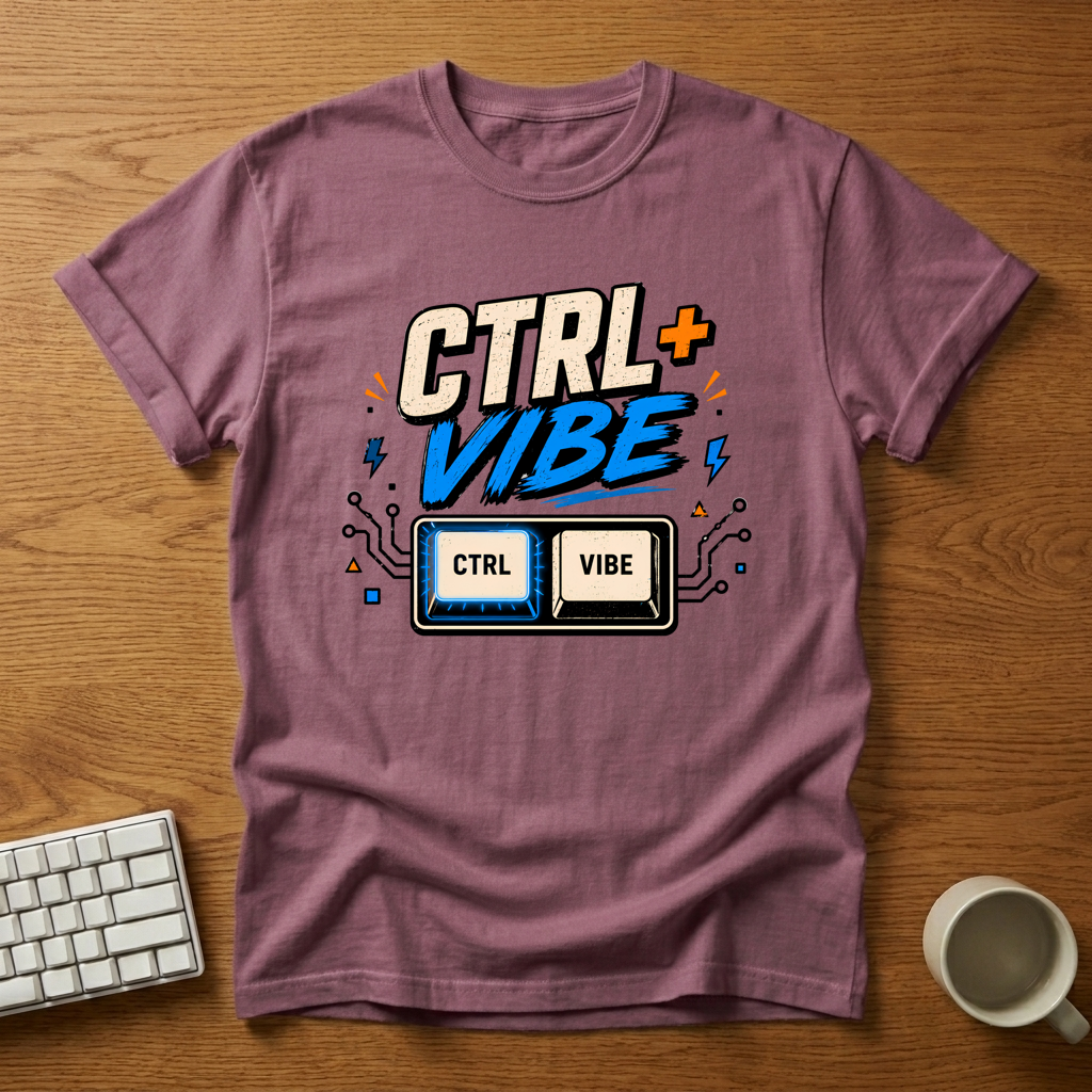 [needlepod-mockup:mck_01KZQ41BY4GZ3XJTEYZ61JQV1N] CTRL+VIBE Keyboard Shortcut T-Shirt