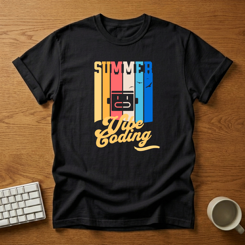 [needlepod-mockup:mck_01KZWCQ9PC4RYB7P51DSBXQ24D] Summer Vibe Coding T-Shirt