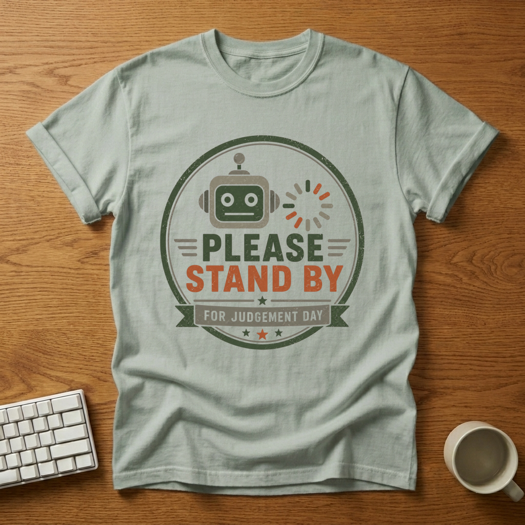 [needlepod-mockup:mck_01KZRNJVAJ1T09DE8PGDMBFBN3] Robot Judgement Day Standby Retro Tee