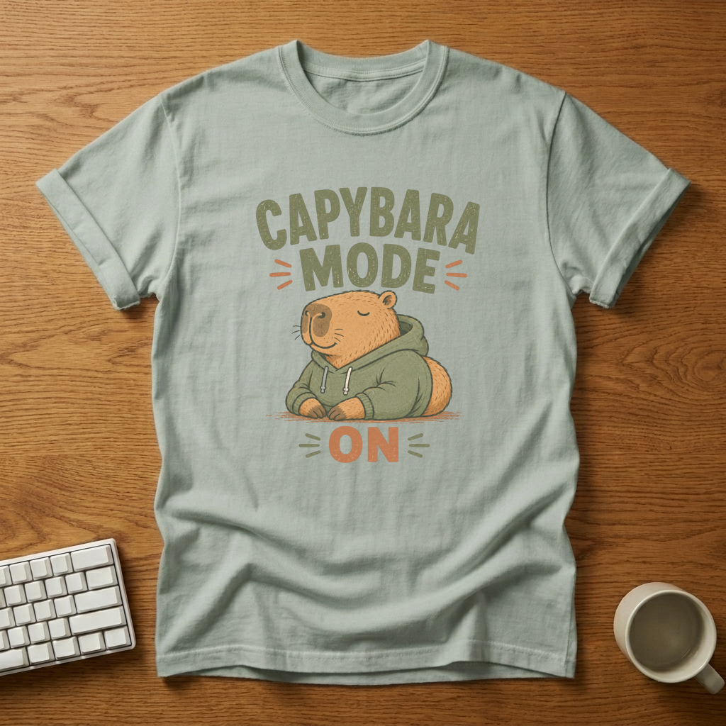 [needlepod-mockup:mck_01KZRNER393QQ1C374PP7VD487] Capybara Mode On Relaxed Programmer Tee