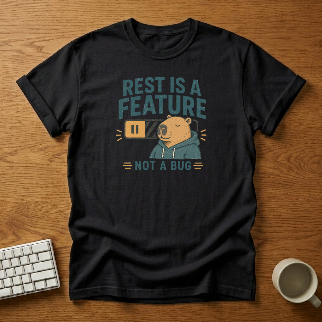 [needlepod-mockup:mck_01KZYT5RJ5G3DW7K6Q4VV221M3] Capybara Rest Feature Coding T-Shirt