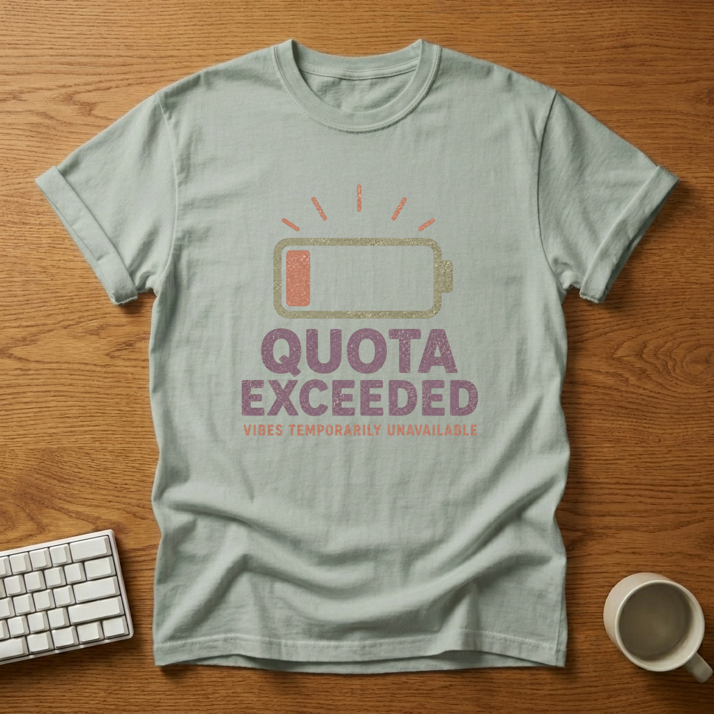 [needlepod-mockup:mck_01M034CHTR0PW4SK0XYWDX28PC] Quota Exceeded Low Battery T-Shirt