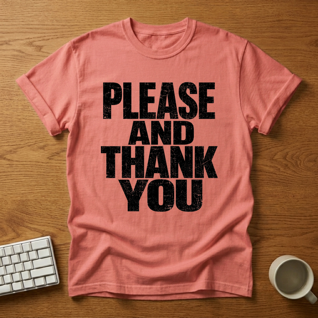 [needlepod-mockup:mck_01M04DXFCGKTCZQ967FZP5WSFS] Please and Thank You Distressed T-Shirt