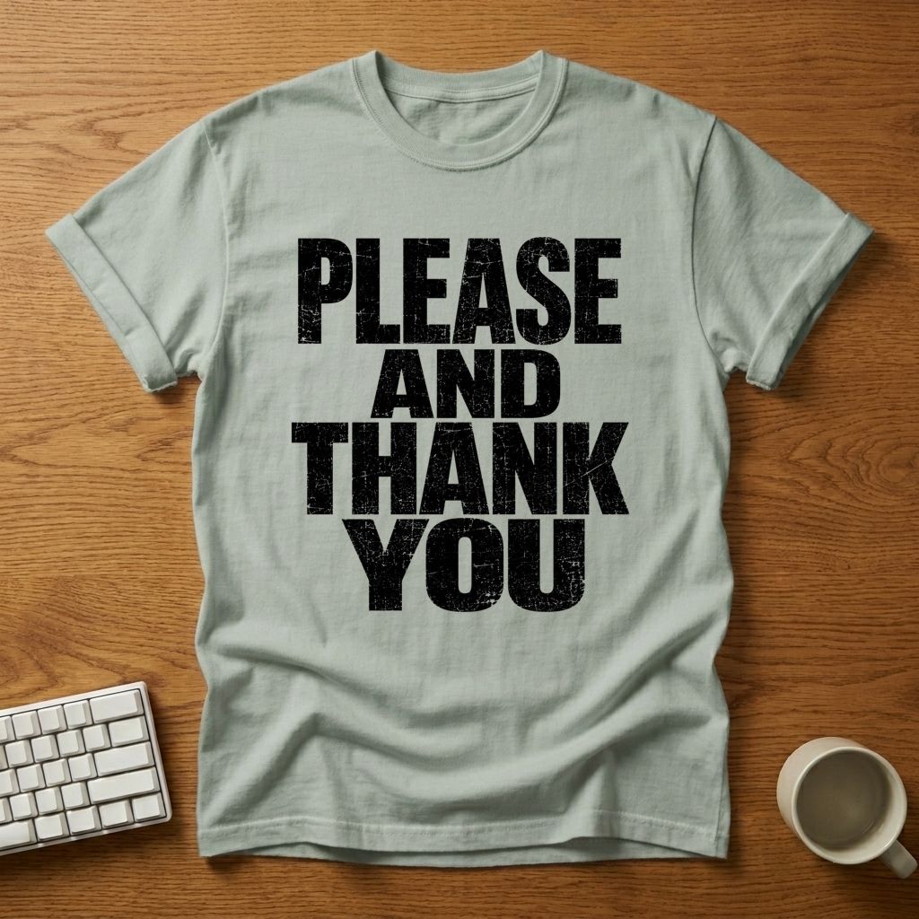 [needlepod-mockup:mck_01M04DXFCGNGJ6Q8NMH3DG63CE] Please and Thank You Distressed T-Shirt