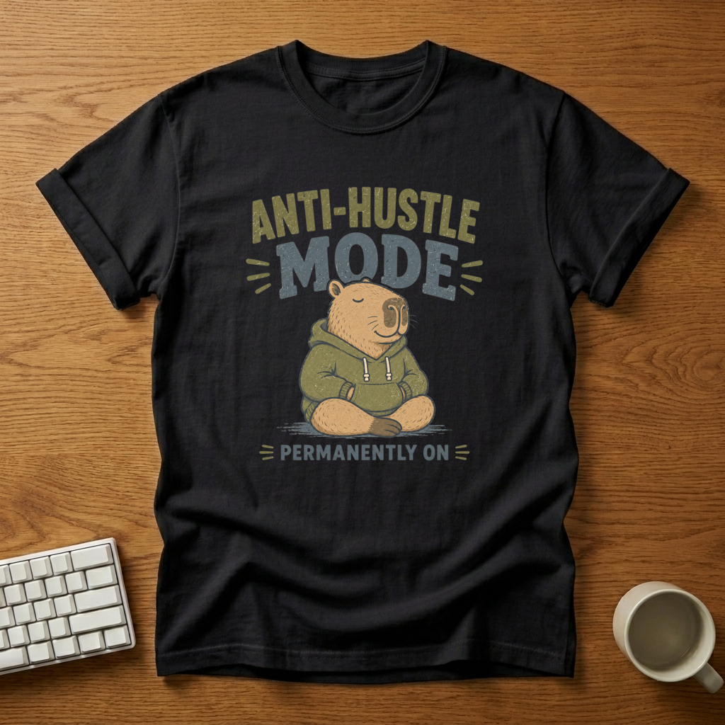 [needlepod-mockup:mck_01M04DGN63XFXAZWA6ZEWPKD4D] Anti-Hustle Mode Capybara T-Shirt