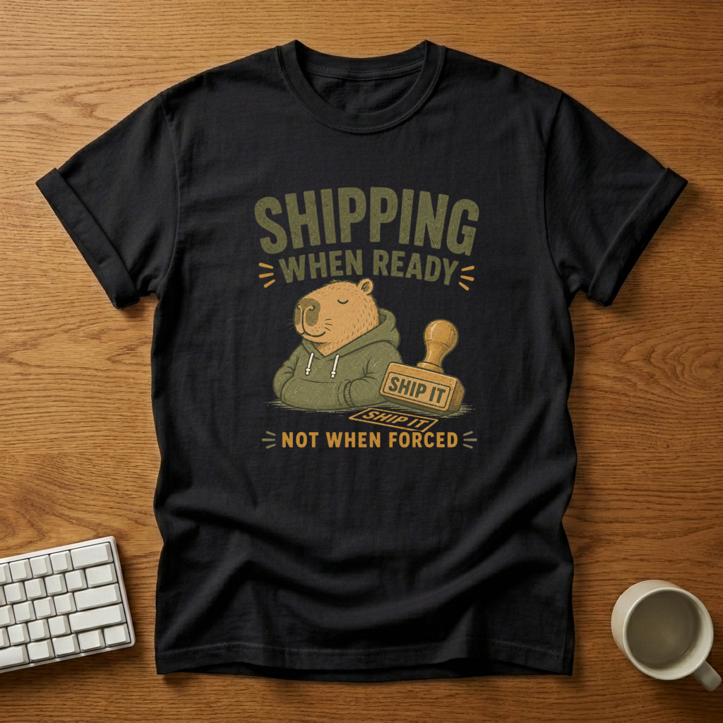 [needlepod-mockup:mck_01M04DJ1CH6QBB1Z3KGGDBRHKZ] Capybara Shipping When Ready T-Shirt