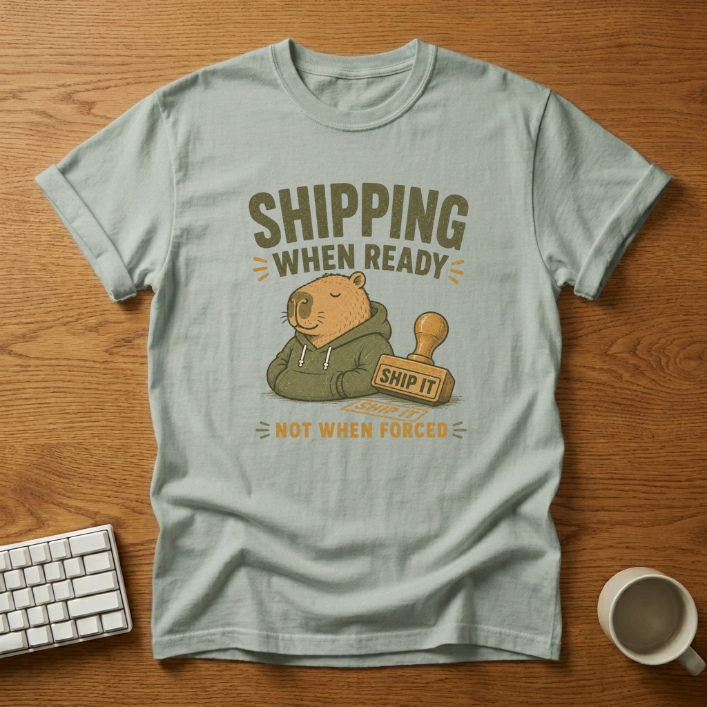 [needlepod-mockup:mck_01M04DJ1CHDTQRX5Z1DERNSAX5] Capybara Shipping When Ready T-Shirt