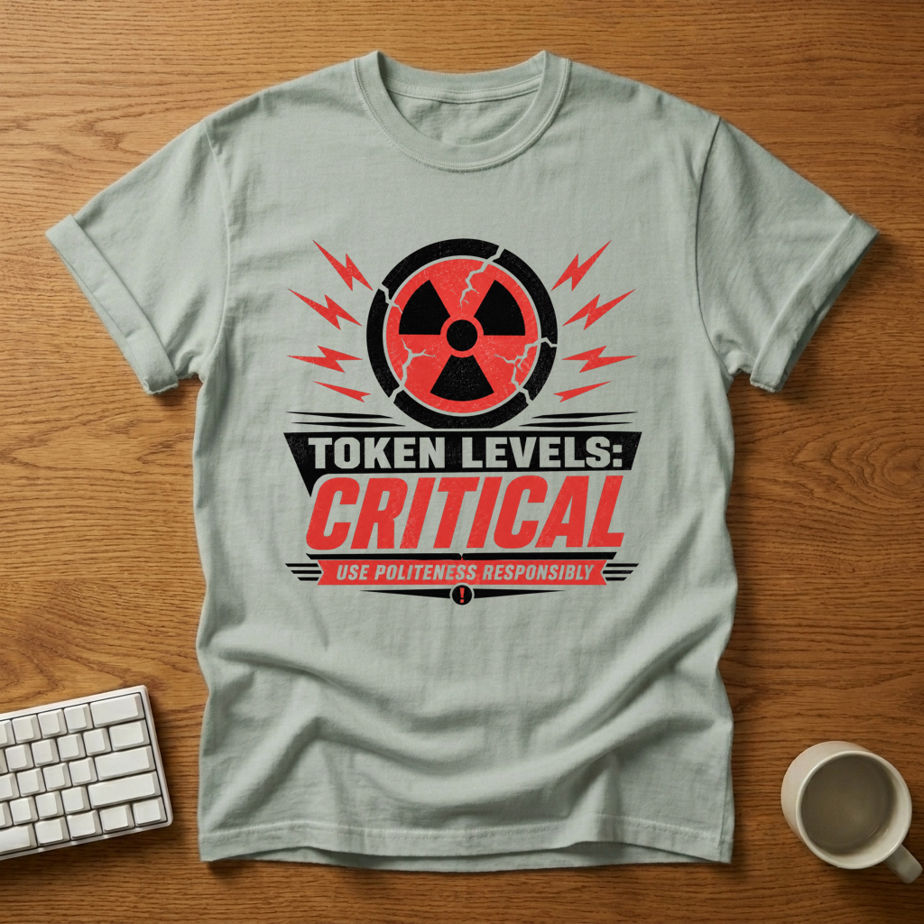 [needlepod-mockup:mck_01M04DB066C914249MA437E8XJ] Critical Token Levels: Use Politeness Responsibly T-Shirt