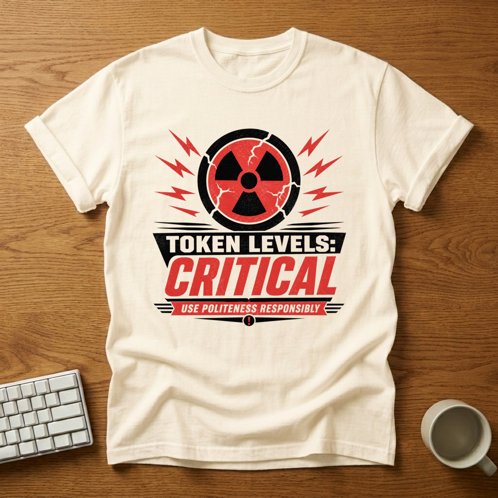 [needlepod-mockup:mck_01M04DB066Q42VFK4SJ0W4CKTX] Critical Token Levels: Use Politeness Responsibly T-Shirt