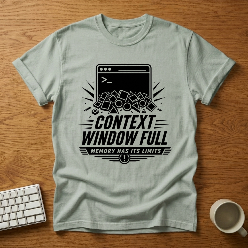 [needlepod-mockup:mck_01M04KHJARRD1R4KZH77C65717] Context Window Full: AI Memory Overflow T-Shirt