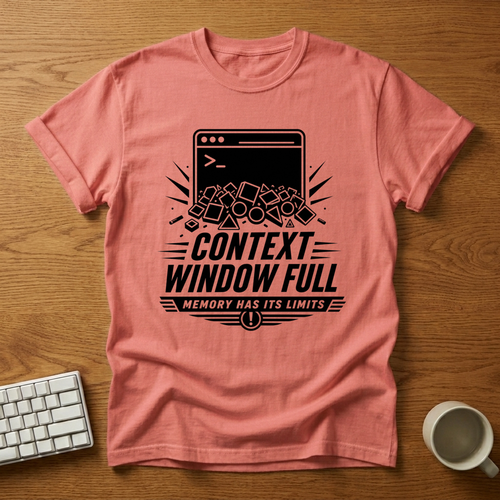 [needlepod-mockup:mck_01M04KHJAS9J8PZ71GFKQKXK3Z] Context Window Full: AI Memory Overflow T-Shirt