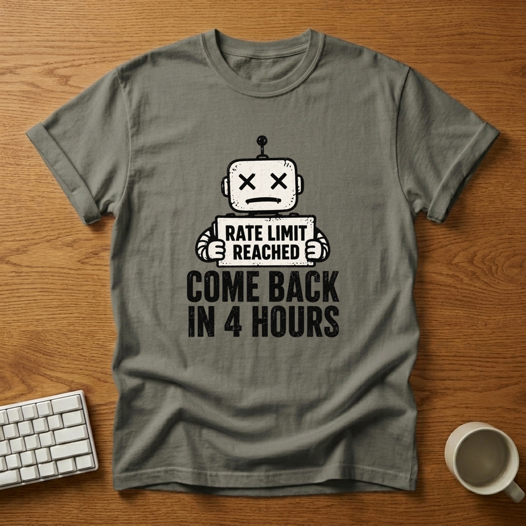 [needlepod-mockup:mck_01M04KE9AV0FKDS5J0NPVXTQGG] Rate Limit Reached Robot T-Shirt
