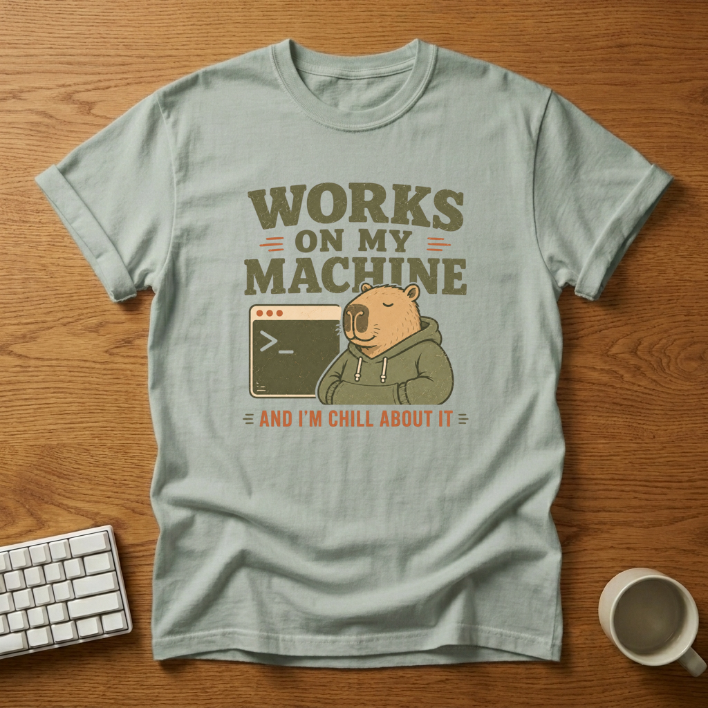 [needlepod-mockup:mck_01M04QXQB2DW2Y9T6RXMP9X87N] Works on My Machine—and I’m Chill About It T-Shirt