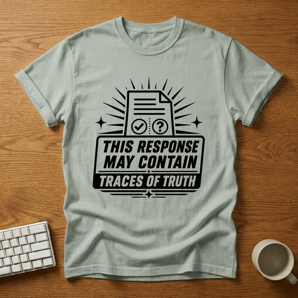 [needlepod-mockup:mck_01M04QX8CEMZ8X4MSYRFBRY1XF] This Response May Contain Traces of Truth T-Shirt