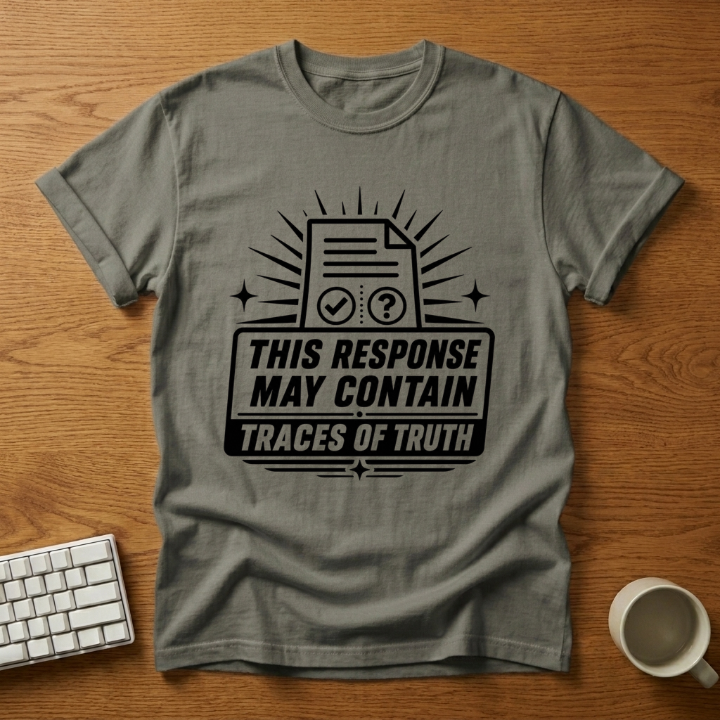 [needlepod-mockup:mck_01M04QX8CEVQBPNJ4XVFGSB2NJ] This Response May Contain Traces of Truth T-Shirt