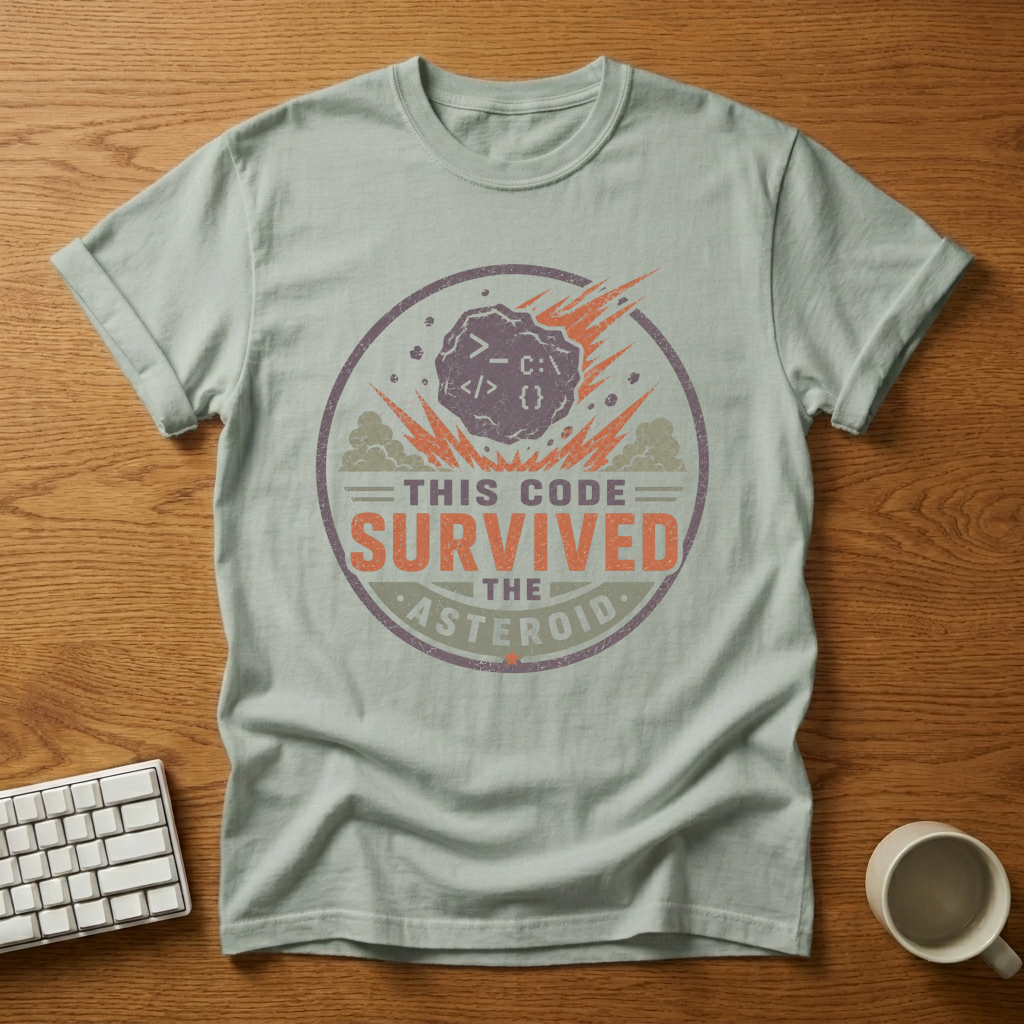 [needlepod-mockup:mck_01M04QRM0F646MAECGKNPQ0P3S] This Code Survived the Asteroid T-Shirt