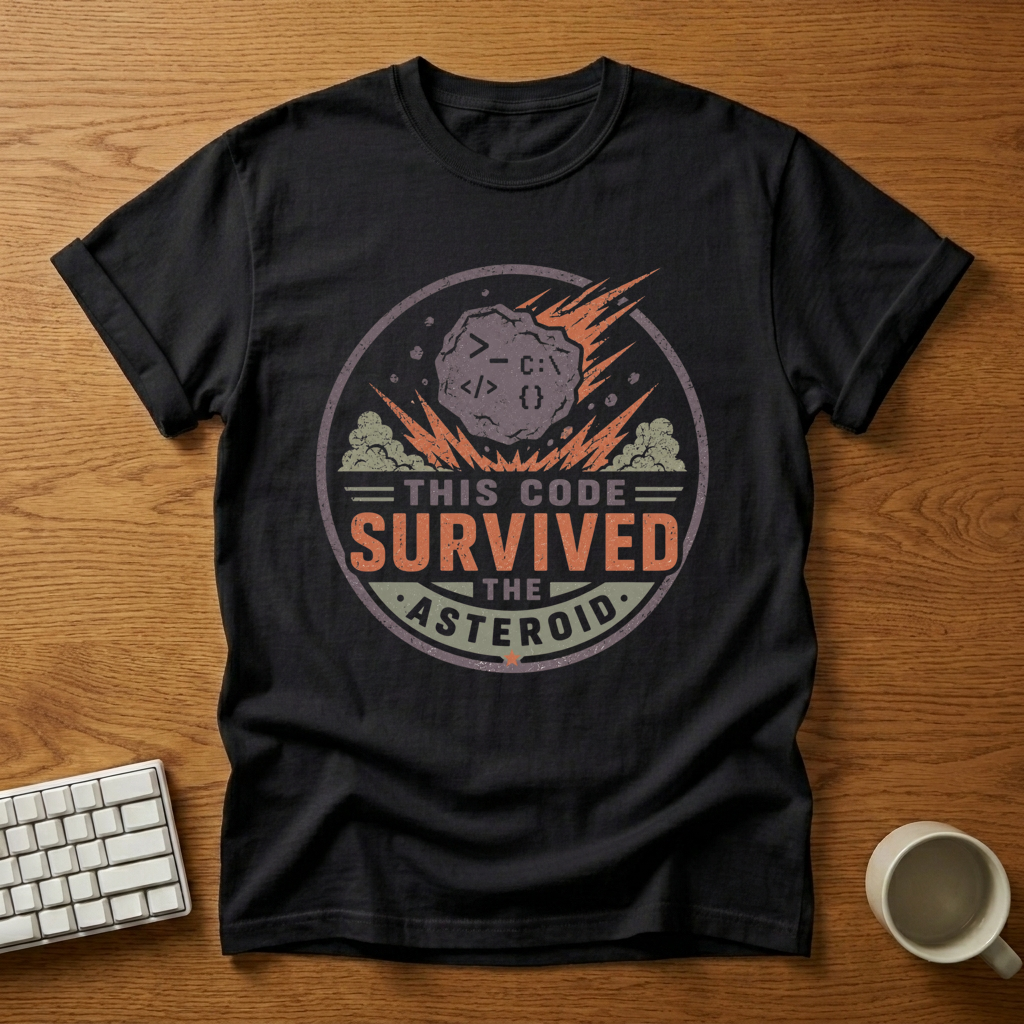 [needlepod-mockup:mck_01M04QRM0FX2K7S2M68MPF7ZX6] This Code Survived the Asteroid T-Shirt
