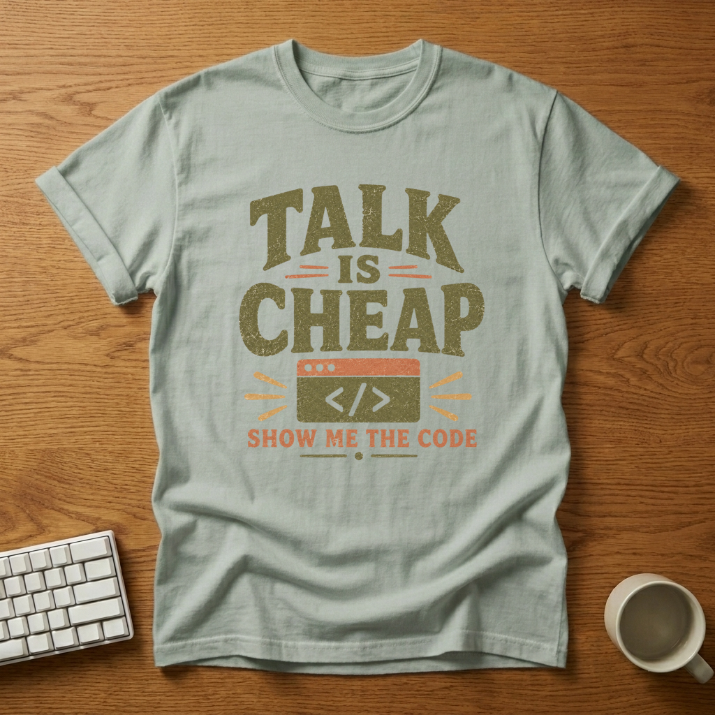 [needlepod-mockup:mck_01M04QTF4H72RYSSBDHRTJRWJ6] Talk Is Cheap, Show Me the Code T-Shirt