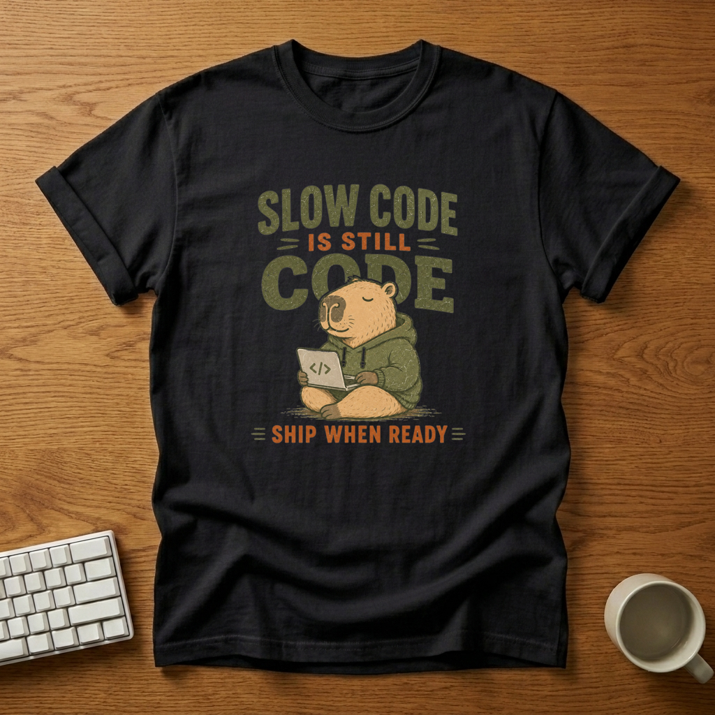 [needlepod-mockup:mck_01M04QVD5P1WKF5E9WYVCC1GP5] Slow Code Is Still Code T-Shirt