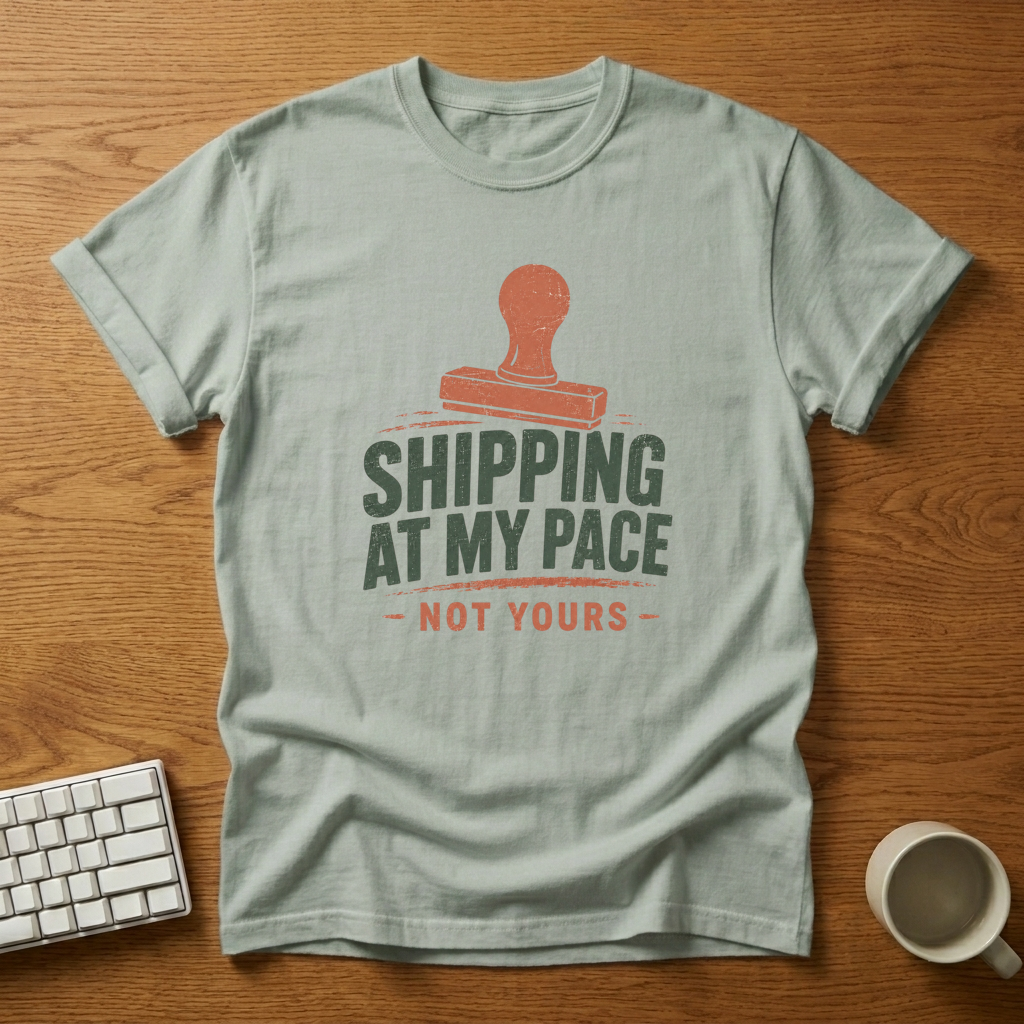 [needlepod-mockup:mck_01M04QJKB2JBQ9TQEXHR7MXWTQ] Shipping at My Pace, Not Yours T-Shirt