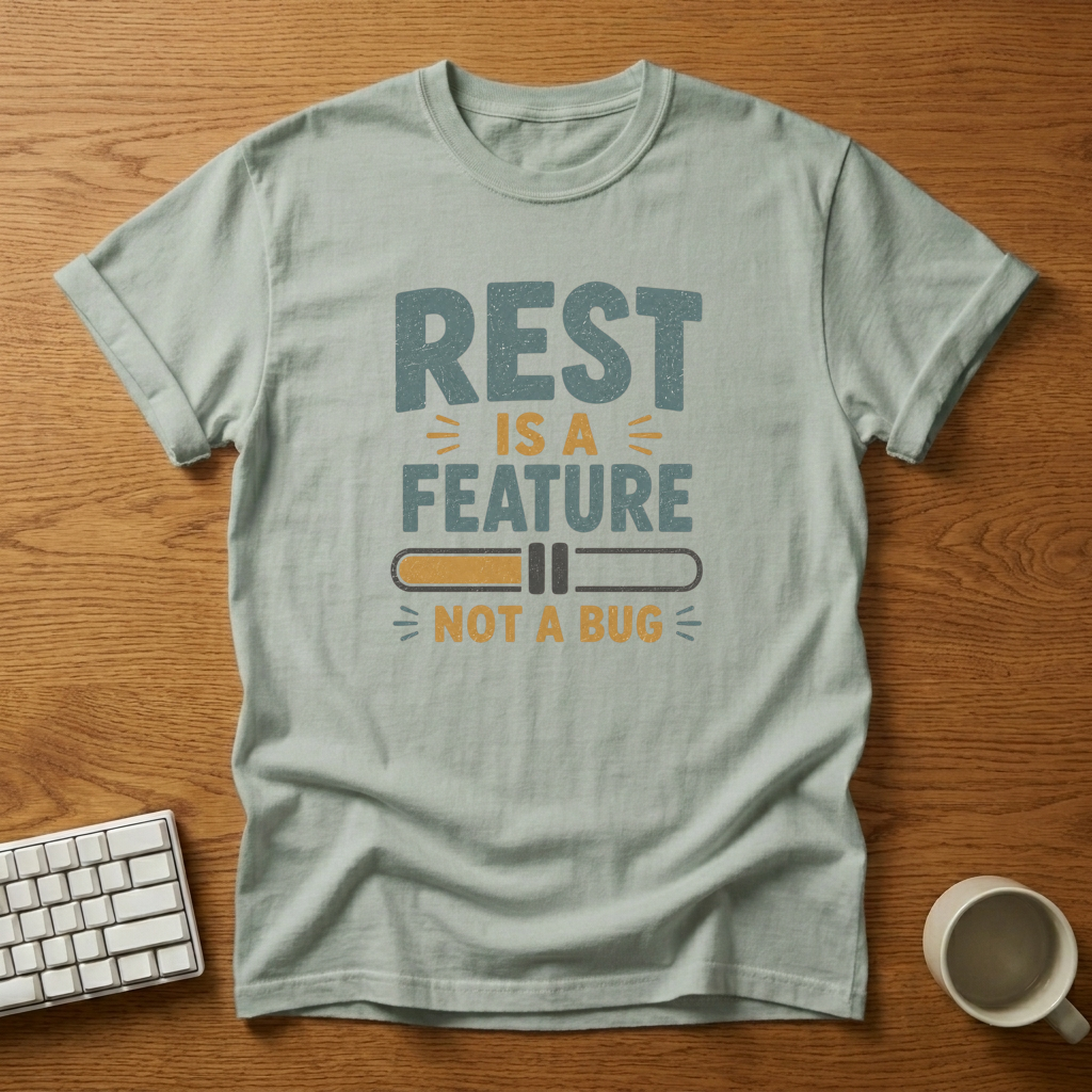 [needlepod-mockup:mck_01M04QPA7T5QE8G050HGXA12XZ] Rest Is a Feature, Not a Bug T-Shirt