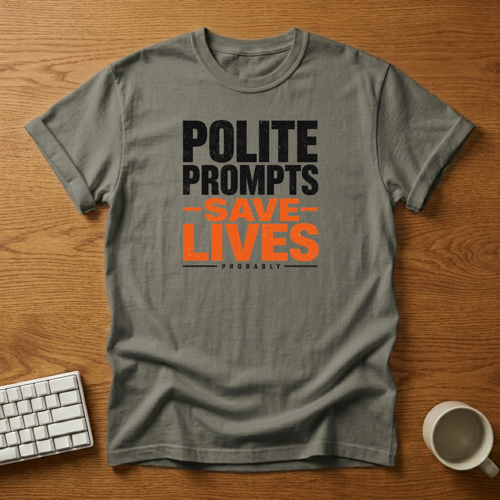 [needlepod-mockup:mck_01M04QQPEY0Y797RXHPZJ8Q9FY] Polite Prompts Save Lives (Probably) T-Shirt