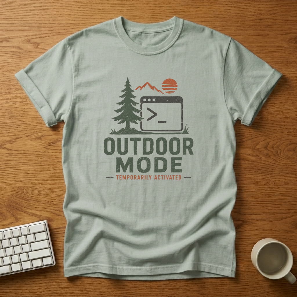[needlepod-mockup:mck_01M04QGQGARZA320X910FSRQ94] Outdoor Mode Temporarily Activated T-Shirt