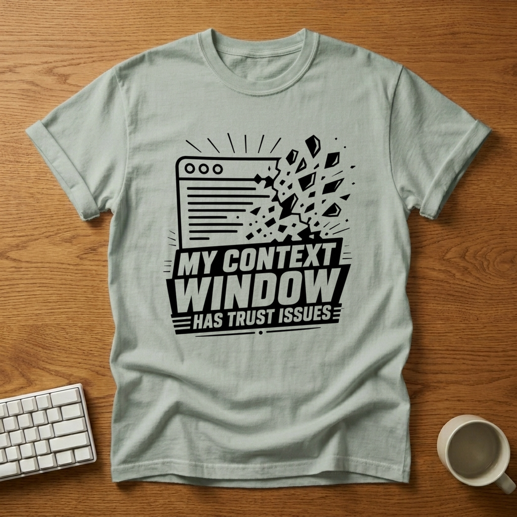 [needlepod-mockup:mck_01M04RYX60TJZSKGRWTZJRPJVQ] My Context Window Has Trust Issues T-Shirt