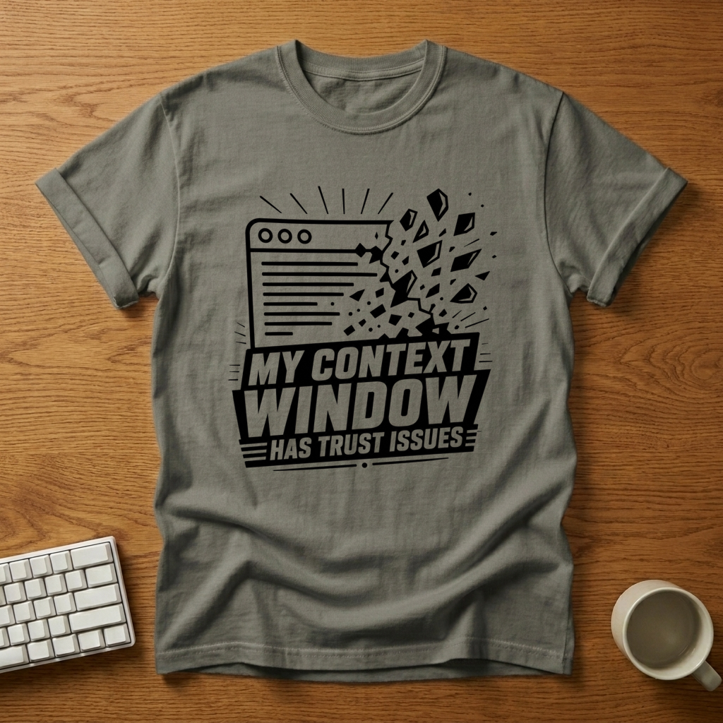 [needlepod-mockup:mck_01M04RYX60YYPCTPN6H044CKAJ] My Context Window Has Trust Issues T-Shirt