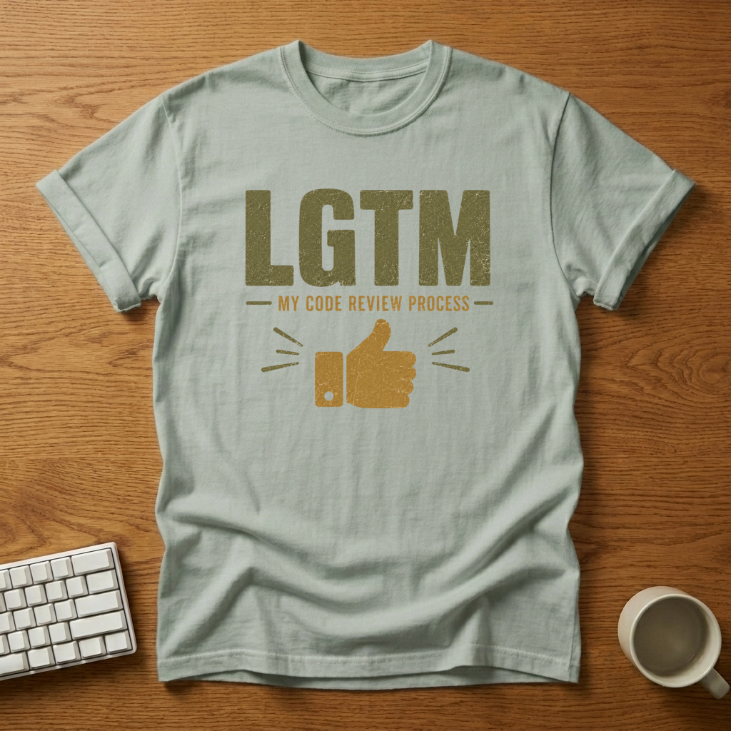 [needlepod-mockup:mck_01M04S2JV69DGJWN8ZE4Z1X33E] LGTM: My Code Review Process T-Shirt