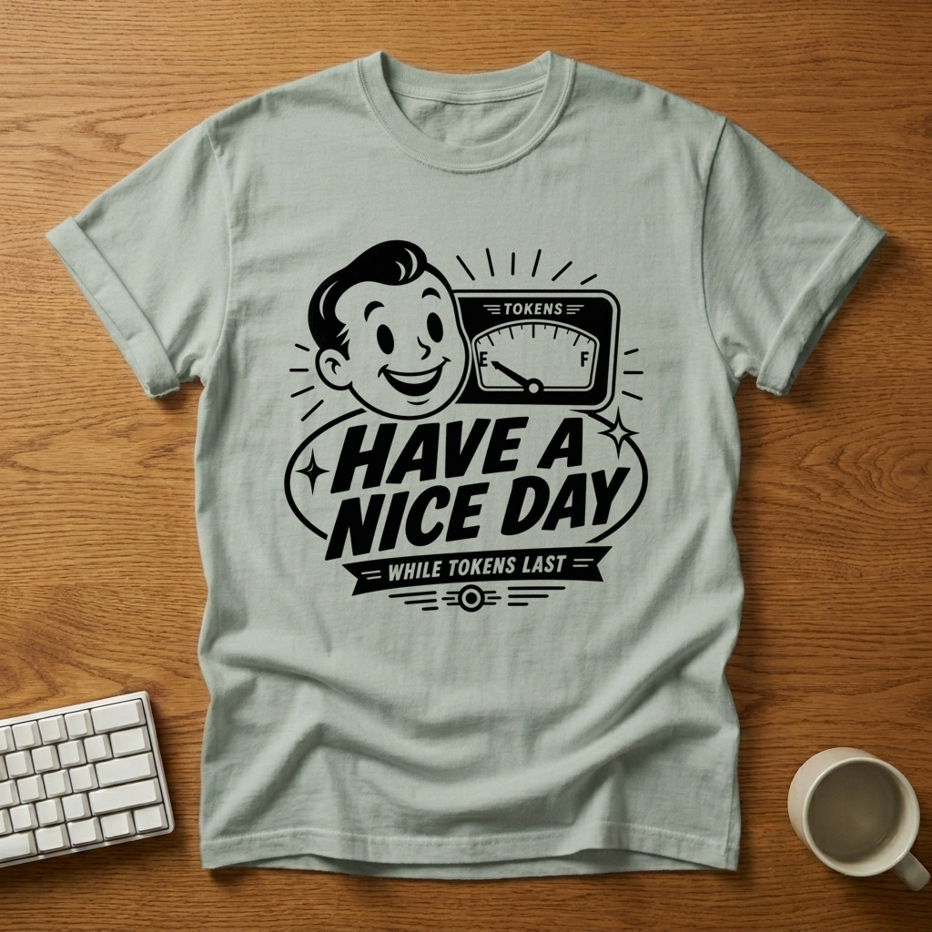 [needlepod-mockup:mck_01M04RM9D0Q0SHJC6X5Z1D6PF4] Have a Nice Day While Tokens Last T-Shirt
