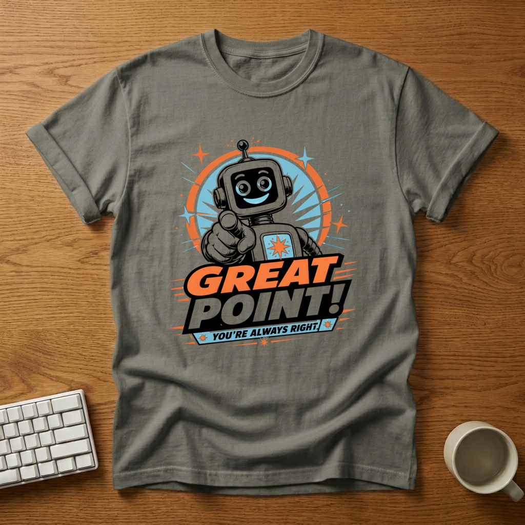 [needlepod-mockup:mck_01M04RP4MSG5KQKH4AVAH3XJGP] Great Point, You’re Always Right Robot T-Shirt