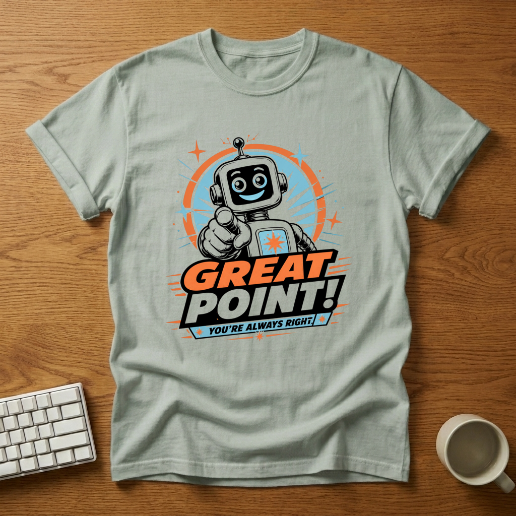 [needlepod-mockup:mck_01M04RP4MSNRH0J76G2NFF2NF0] Great Point, You’re Always Right Robot T-Shirt
