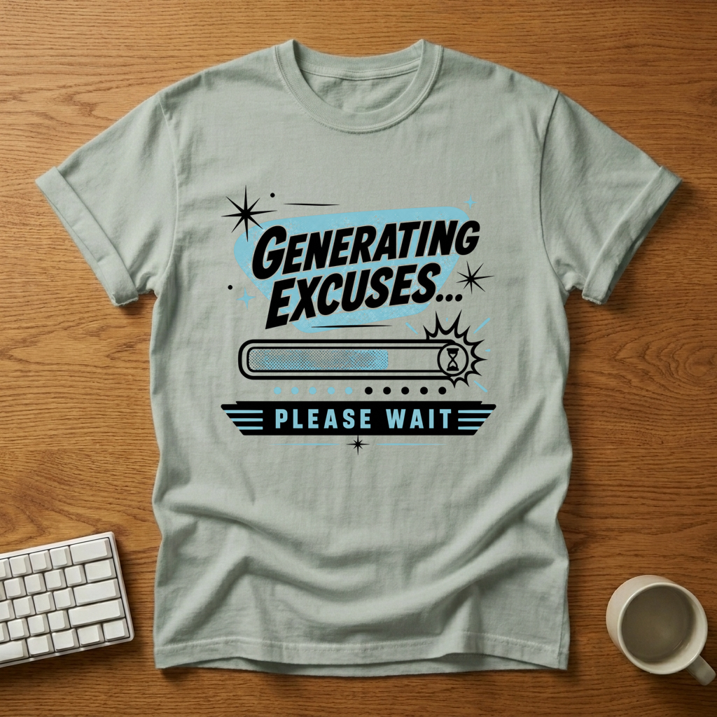[needlepod-mockup:mck_01M04RCDXVJR0JYXFEQG65493G] Generating Excuses Loading Bar T-Shirt
