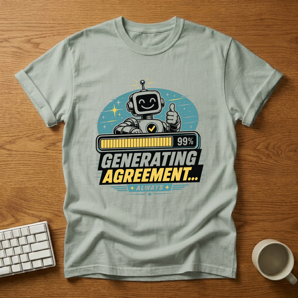 [needlepod-mockup:mck_01M04RDBH2QWF9HAF6EQ6QKCZG] Generating Agreement Robot T-Shirt