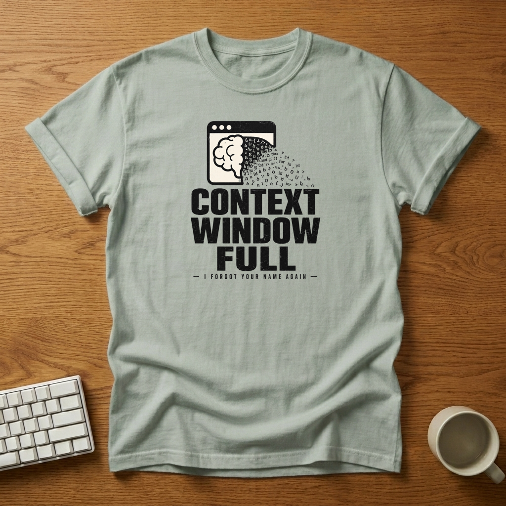 [needlepod-mockup:mck_01M04RH1FEZ46F81QJPN2TE3BP] Context Window Full: I Forgot Your Name Again T-Shirt