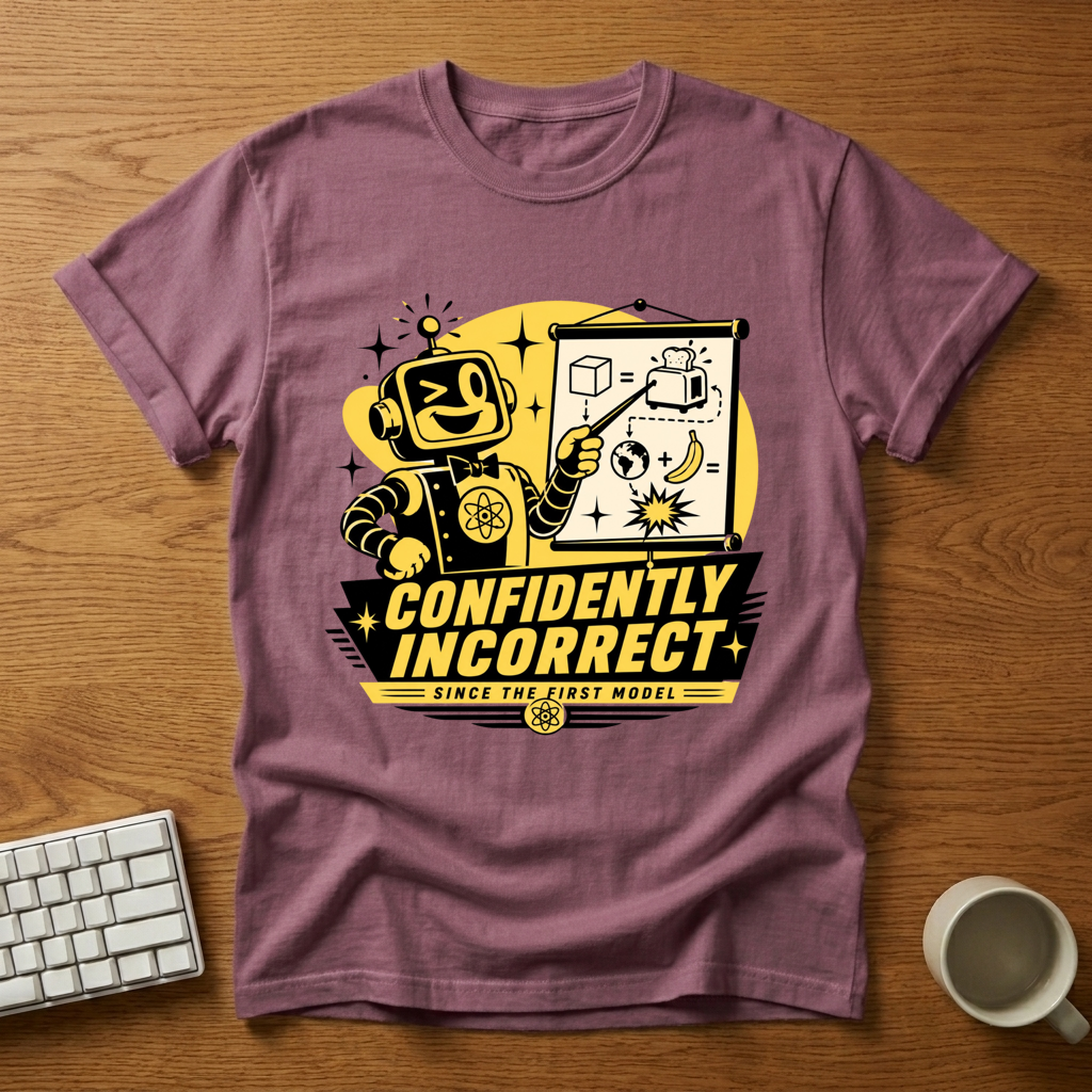 [needlepod-mockup:mck_01M04RH1Q1TM194QE6Y3HEZ04D] Confidently Incorrect Robot T-Shirt