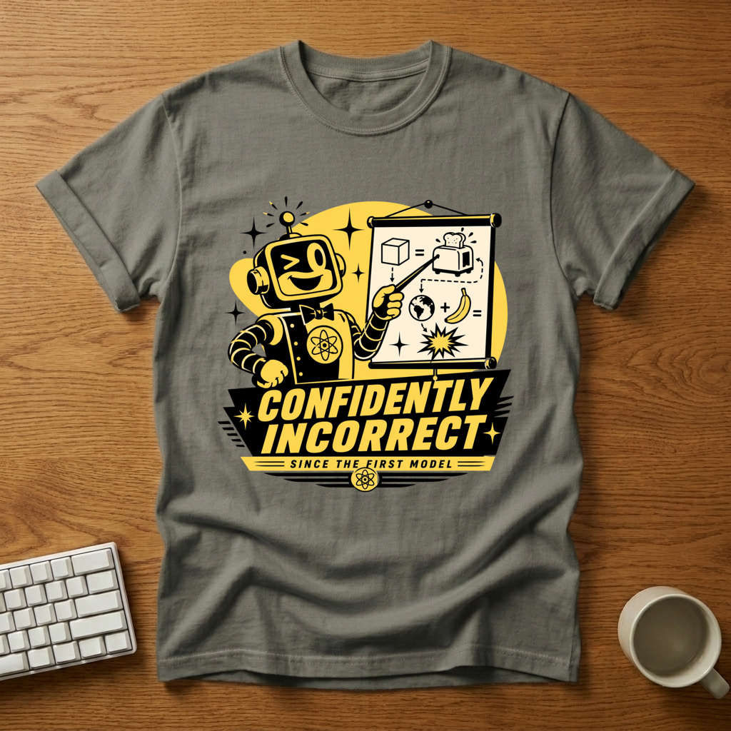 [needlepod-mockup:mck_01M04RH1Q1XRHSRGVAFTX0MKF0] Confidently Incorrect Robot T-Shirt