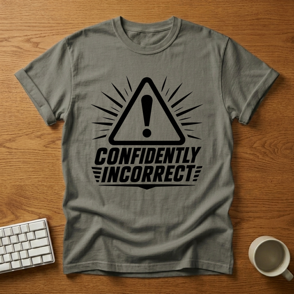 [needlepod-mockup:mck_01M04RAQET91G0JGGZ7CSA7NRR] Confidently Incorrect Warning T-Shirt