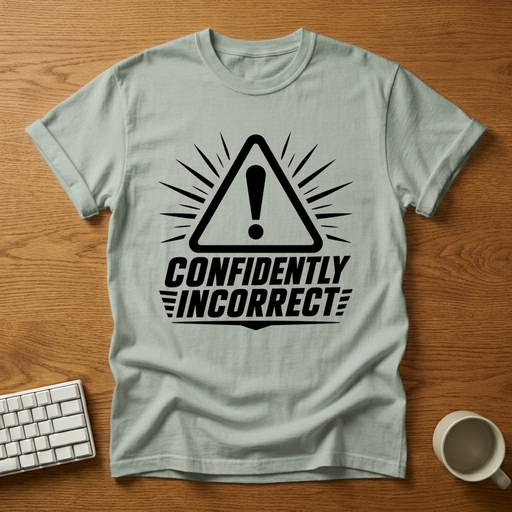 [needlepod-mockup:mck_01M04RAQETNWJSJ1TCBPCN6NDQ] Confidently Incorrect Warning T-Shirt