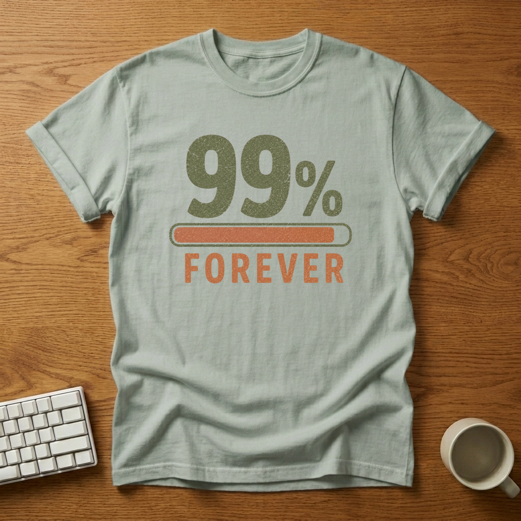 [needlepod-mockup:mck_01M04RBZ2CVV7ZCQRJVF82GEDM] 99 Percent Forever Loading Progress Bar T-Shirt