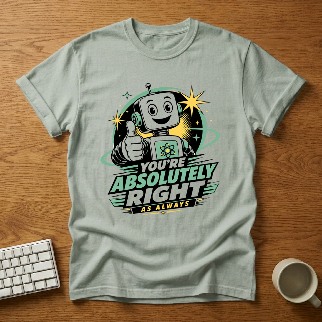 [needlepod-mockup:mck_01M08CDX2495B40E4Y7MK2SV8H] You're Absolutely Right As Always Retro Robot T-Shirt