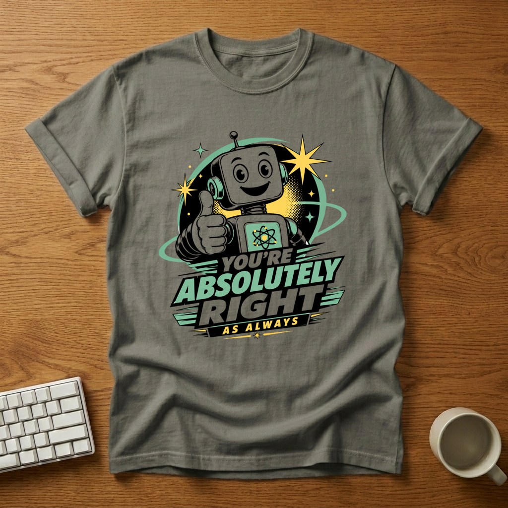 [needlepod-mockup:mck_01M08CDX24SPCW83A2K97RSJKA] You're Absolutely Right As Always Retro Robot T-Shirt