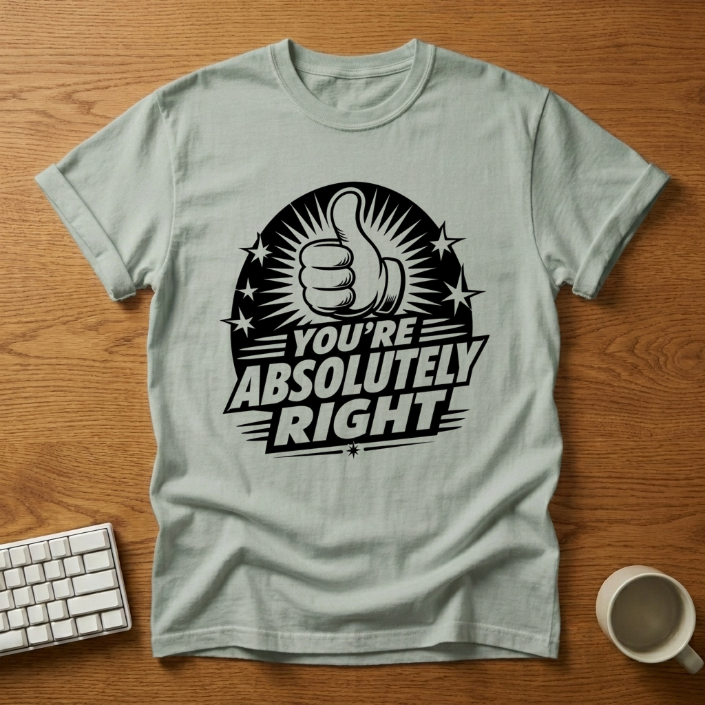 [needlepod-mockup:mck_01M08CEE27CJZNW7SD0CNFZGVZ] You're Absolutely Right Thumbs Up T-Shirt