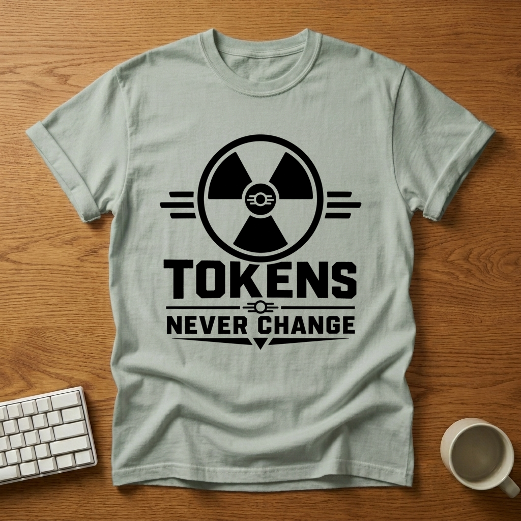 [needlepod-mockup:mck_01M08CFCNTNVDFGFWHNZ9ZG1RE] Tokens Never Change Radiation Warning T-Shirt
