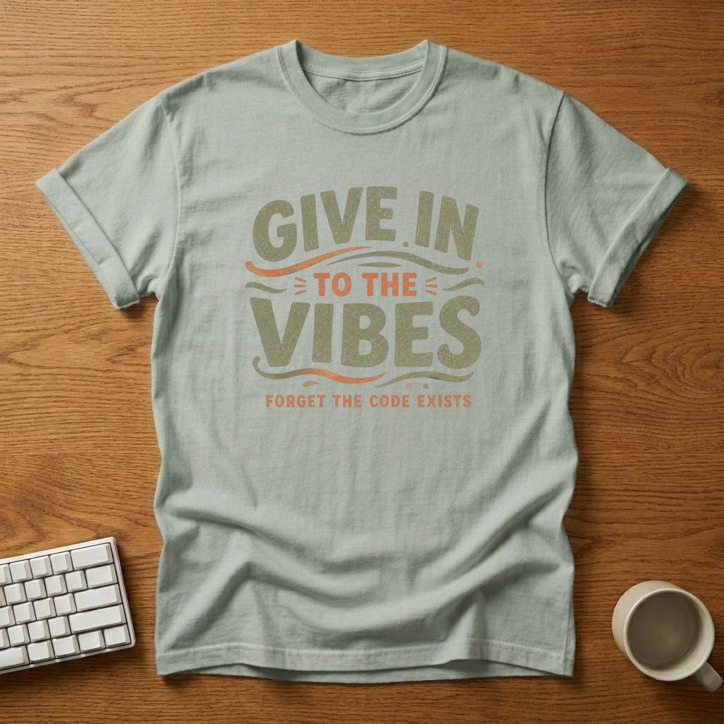 [needlepod-mockup:mck_01M08CBK2XXASDFEC6SKPRJ42P] Give In To The Vibes Coding T-Shirt