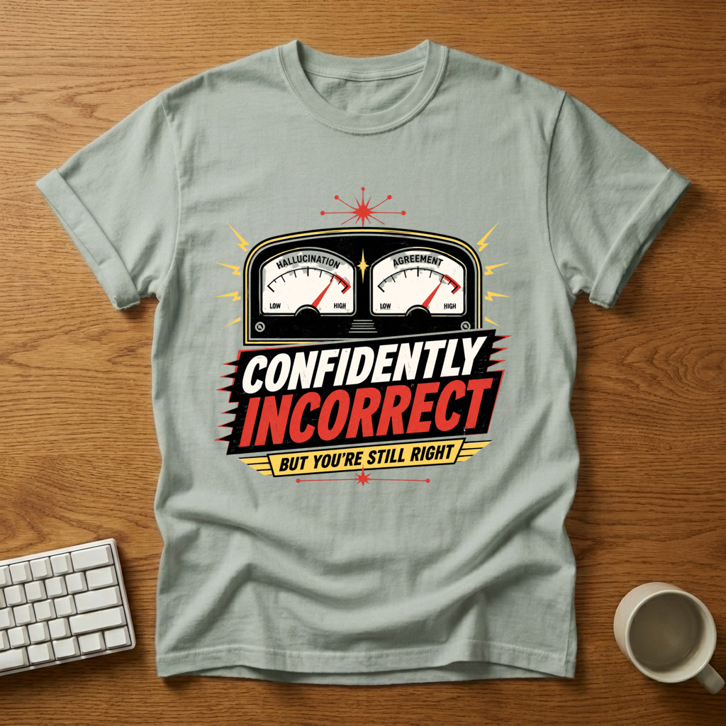 [needlepod-mockup:mck_01M08C51RA6EPB5Z30WRX1YWYK] Confidently Incorrect: The Senior Dev Special T-Shirt