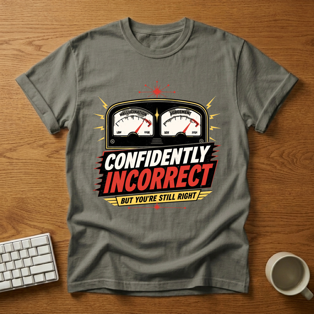 [needlepod-mockup:mck_01M08C51RAAY0NFJAMYZHHY2JY] Confidently Incorrect: The Senior Dev Special T-Shirt