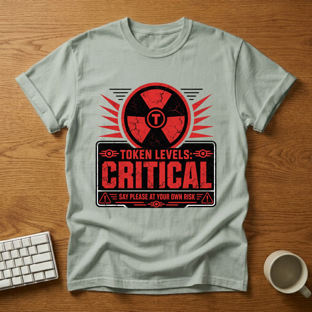 [needlepod-mockup:mck_01M08BFVG0NDN86PXKC52HAGV6] Critical Token Levels Warning Graphic T-Shirt