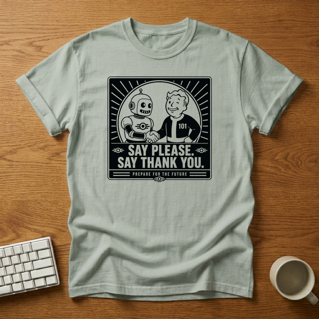 [needlepod-mockup:mck_01M0BHJR88FA767R8PKEY0KKPJ] Prepare for the Future Robot Handshake T-Shirt